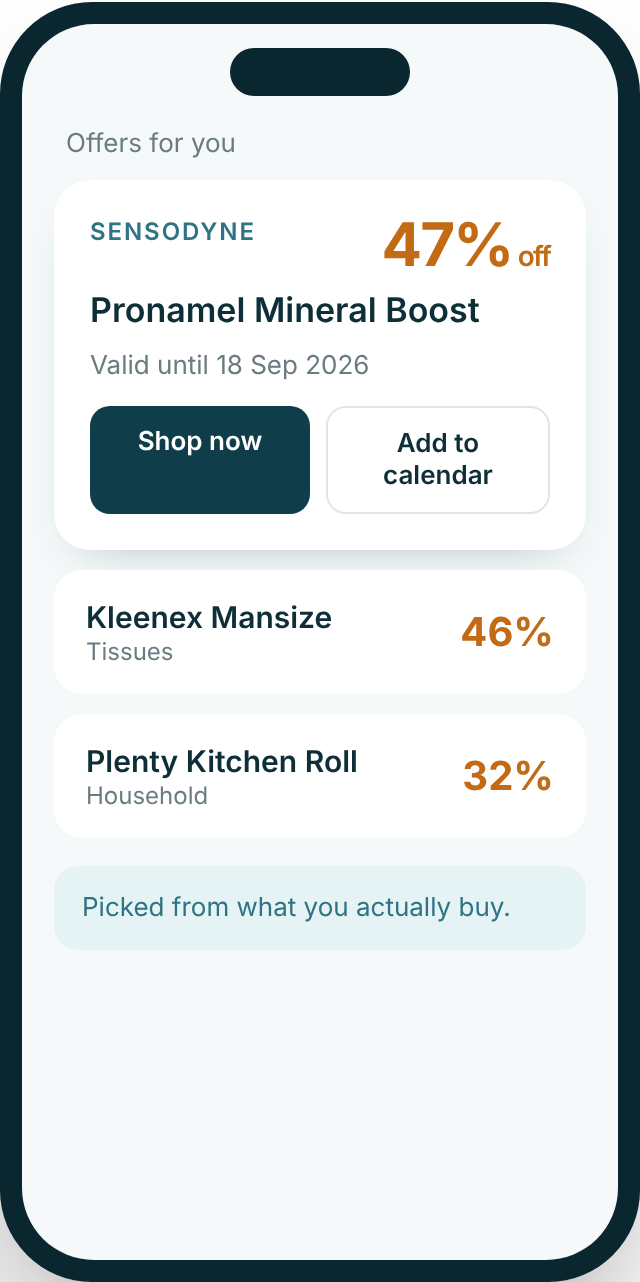Genie Vault screen with personal offers picked from what the shopper buys